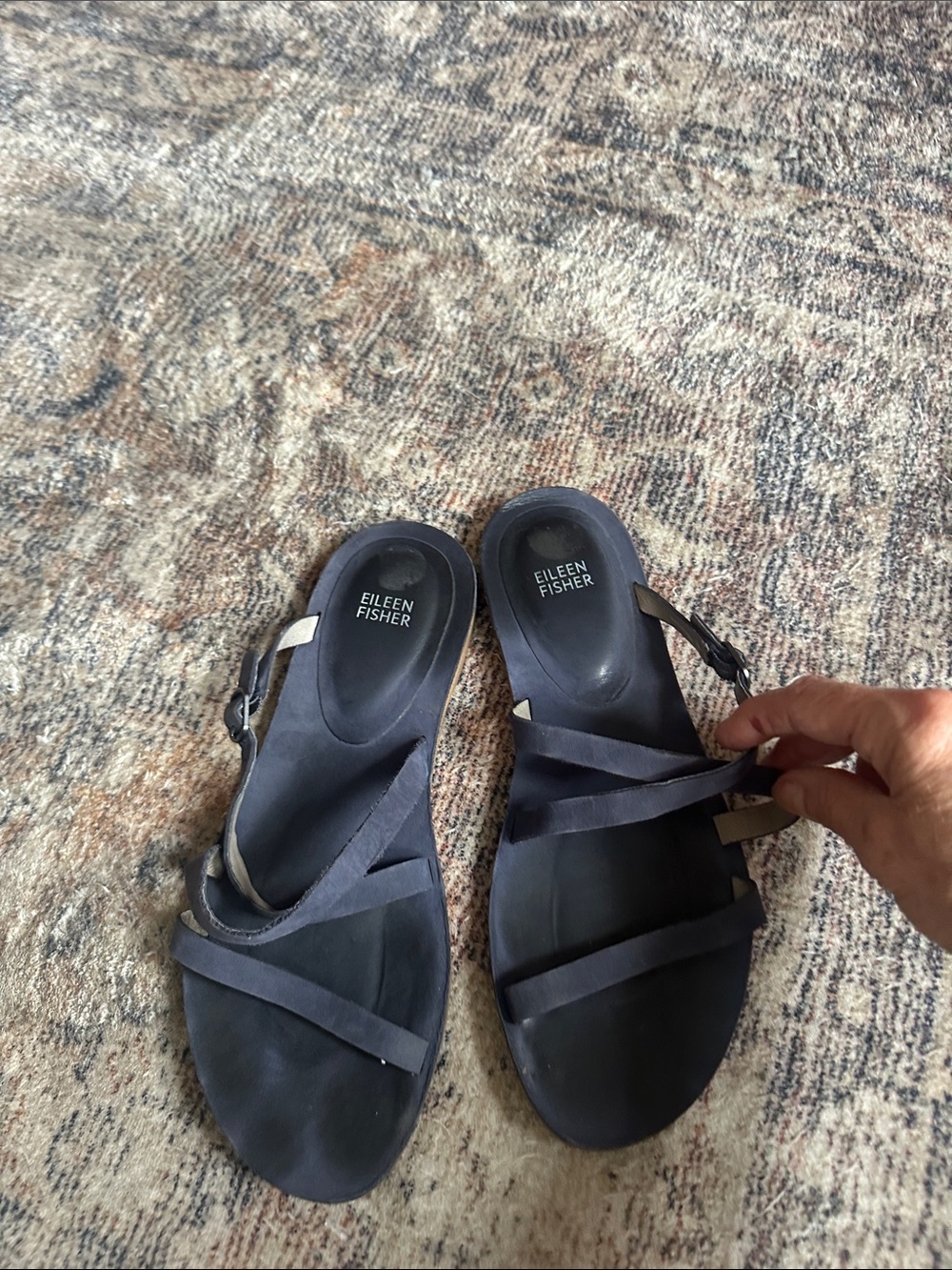 Eileen Fisher Navy Strappy Slide Sandals